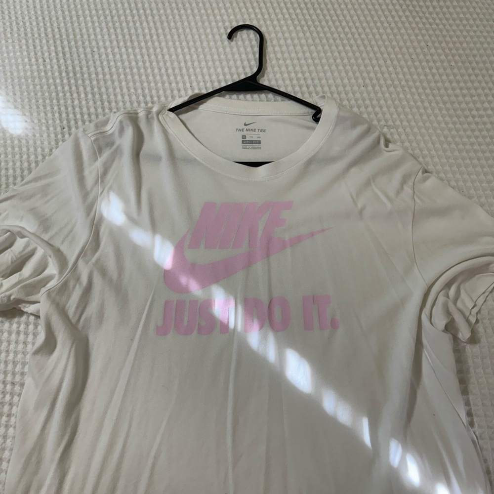 Nike White T-Shirt with Pink Logo